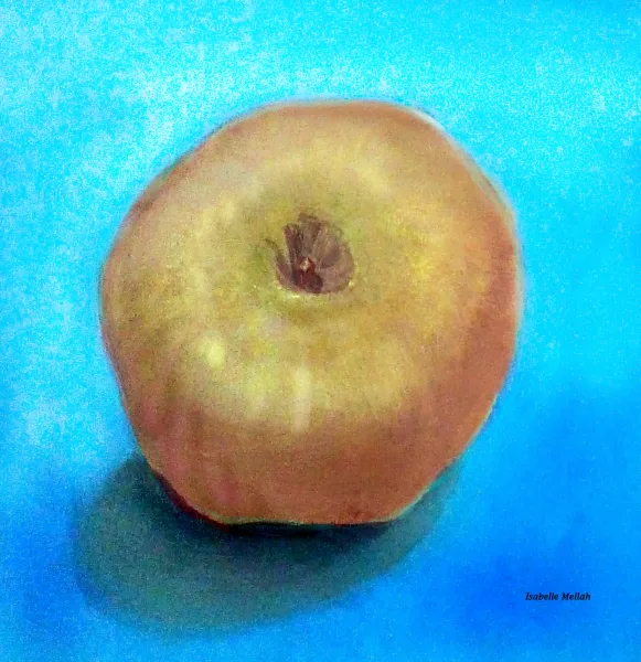 Étude d'atelier : une pomme posée sur un bloc de granit, travail des ombres.