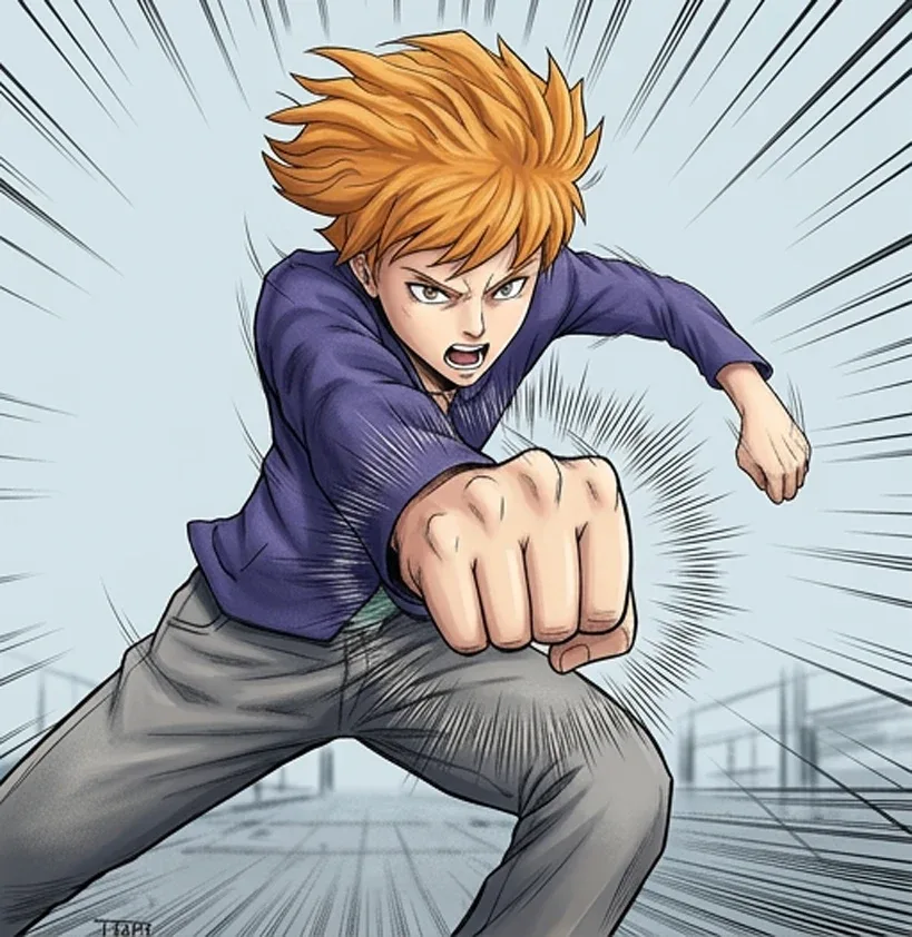 Manga Combat — planche d'illustration d'Isabelle Besson-Mellah, personnages en plein affrontement.