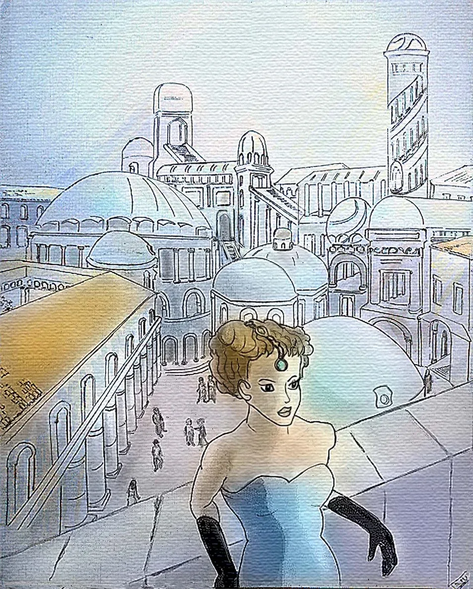 Élégante italienne — aquarelle d'Isabelle Besson-Mellah, lavis transparents et réserves de papier.