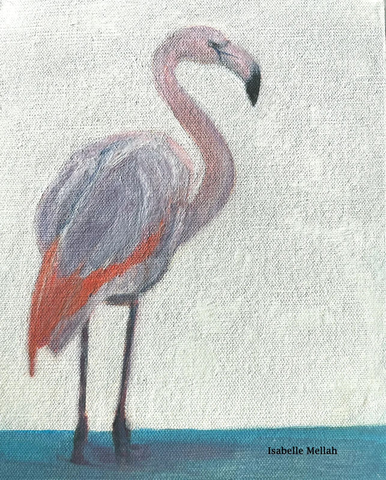 Flamant rose peint, silhouette dressée