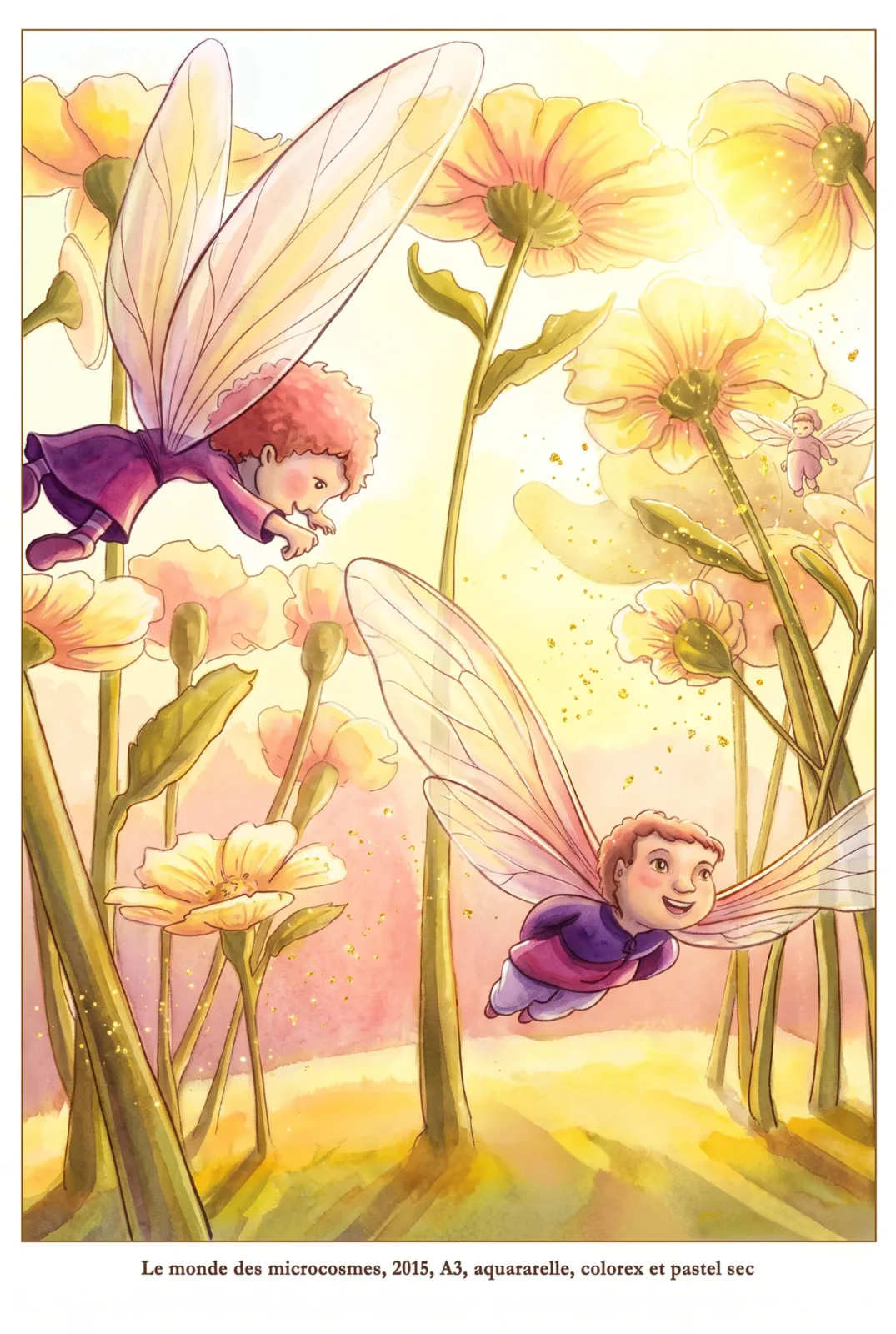Couple de lutins en vol — recherche graphique d'Isabelle Besson-Mellah, monde imaginaire.