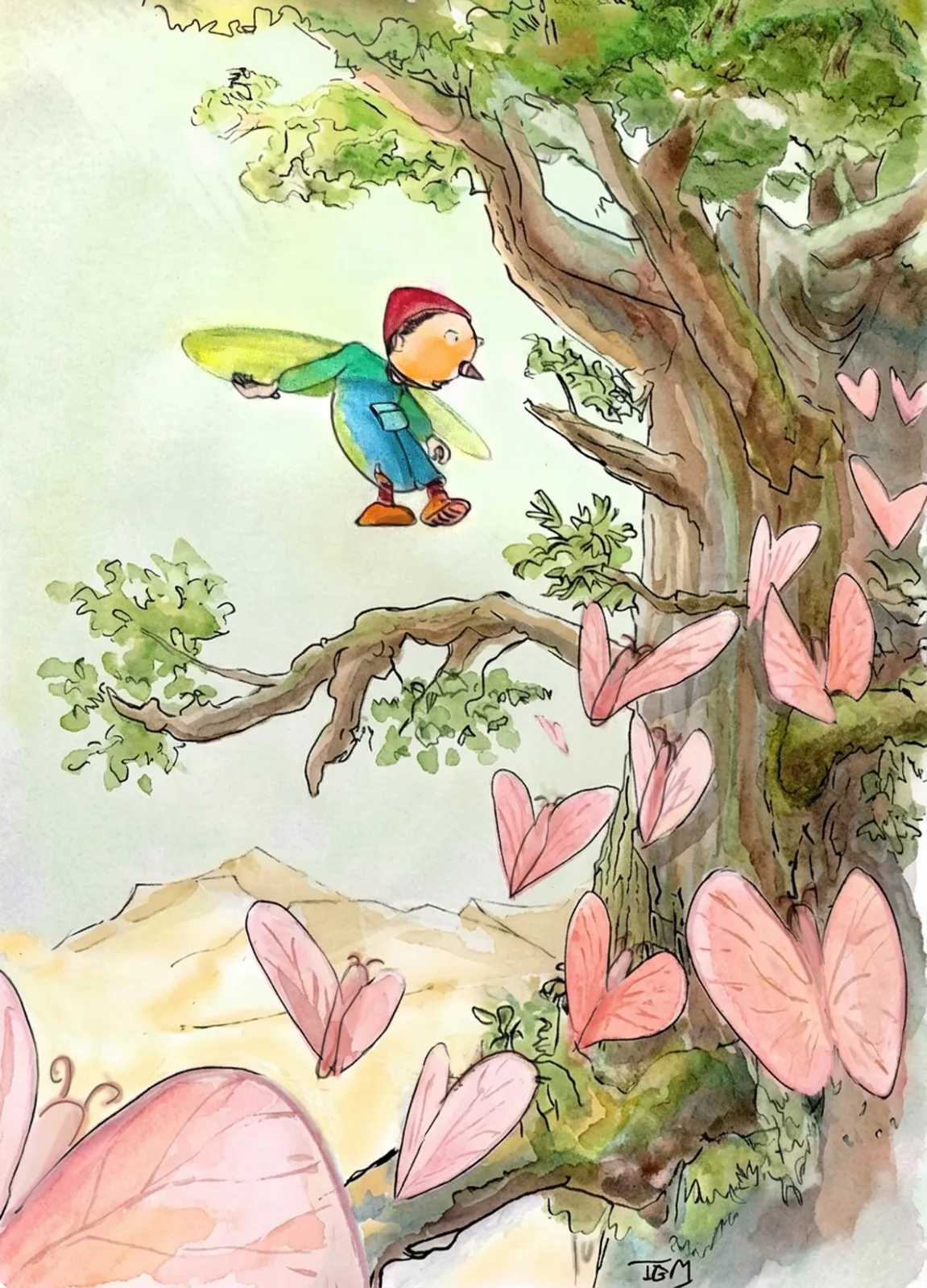 Papillons et lutin